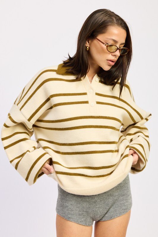 OVERSIZED STRIPE COLLAR SWEATER - KOKOTETE