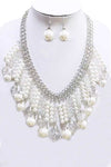 Pearl And Clear Beads Statement Necklace Set - KOKOTETE