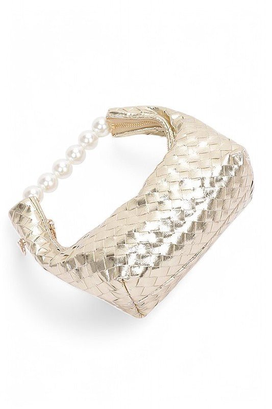 Pearl Handle Metallic Small Convertible Clutch Bag - KOKOTETE