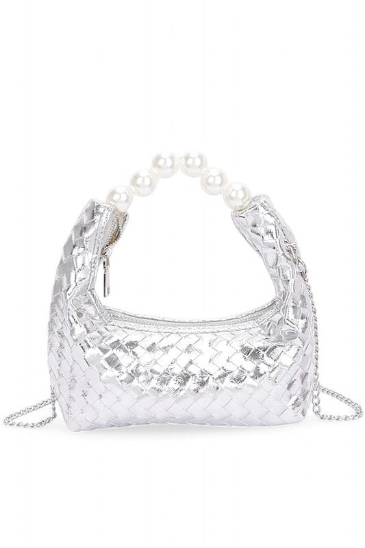 Pearl Handle Metallic Small Convertible Clutch Bag - KOKOTETE
