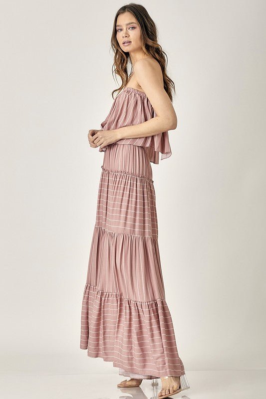 Pin Stripe Print Tube Maxi Dress - KOKOTETE