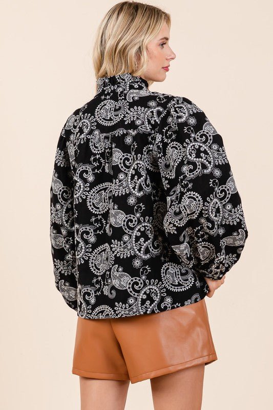 Plus Paisley Eyelet Laced Button - Up Blouse - KOKOTETE