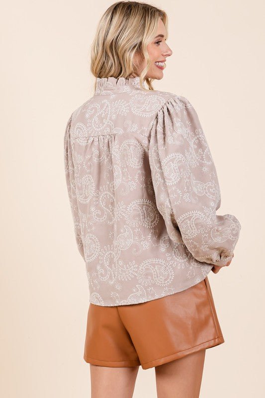 Plus Paisley Eyelet Laced Button - Up Blouse - KOKOTETE