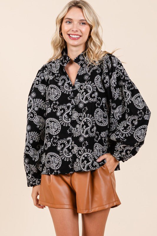 Plus Paisley Eyelet Laced Button - Up Blouse - KOKOTETE