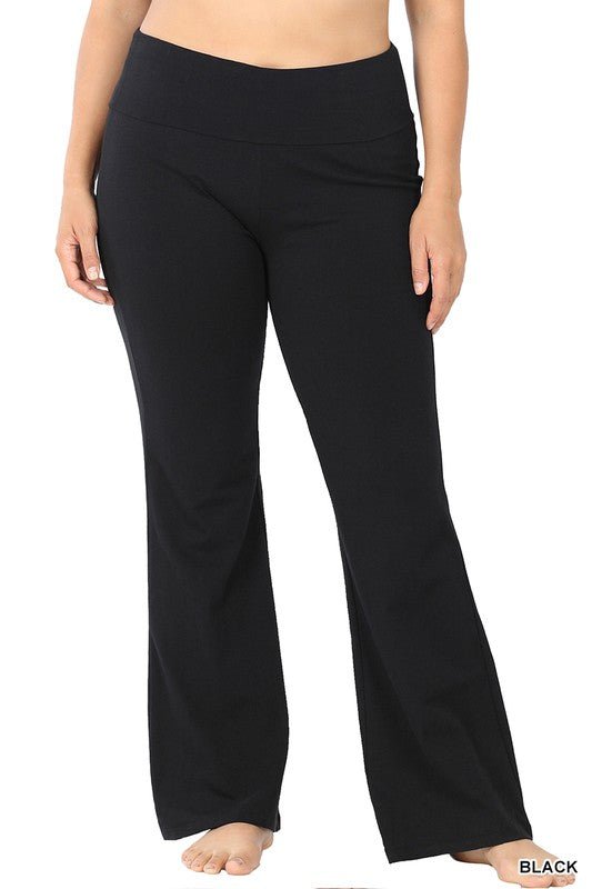 Plus Premium Cotton Fold Over Yoga Flare Pants - KOKOTETE