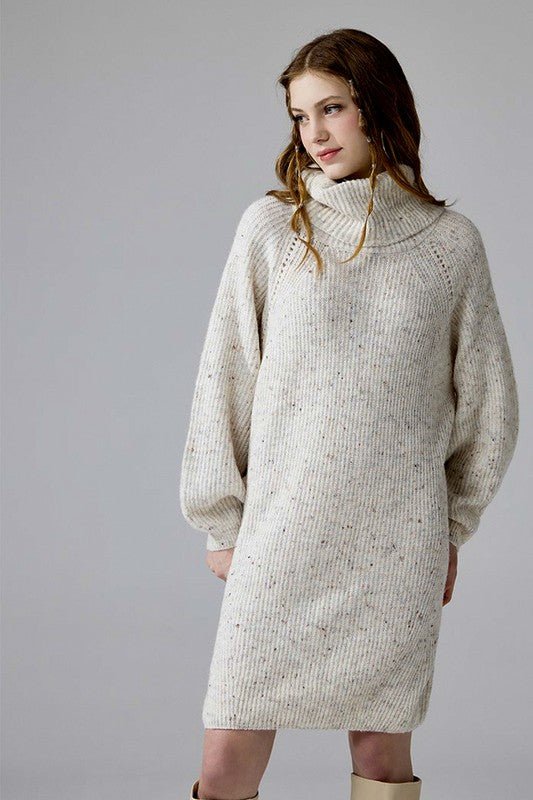 Plus Turtleneck Balloon Confetti Sweater Dress - KOKOTETE