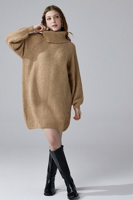 Plus Turtleneck Balloon Confetti Sweater Dress - KOKOTETE