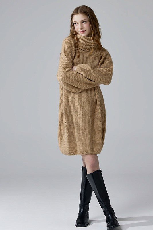 Plus Turtleneck Balloon Confetti Sweater Dress - KOKOTETE