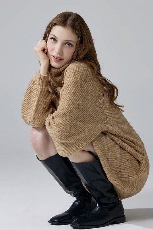 Plus Turtleneck Balloon Confetti Sweater Dress - KOKOTETE
