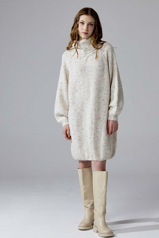 Plus Turtleneck Balloon Confetti Sweater Dress - KOKOTETE