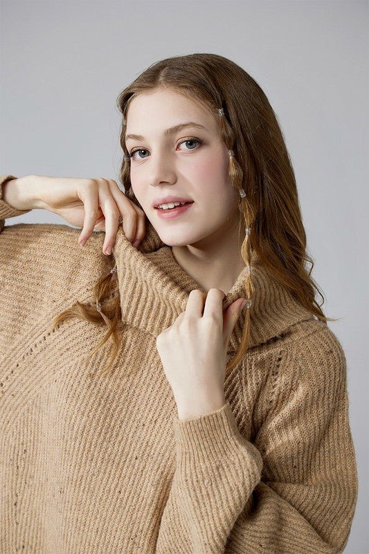 Plus Turtleneck Balloon Confetti Sweater Dress - KOKOTETE