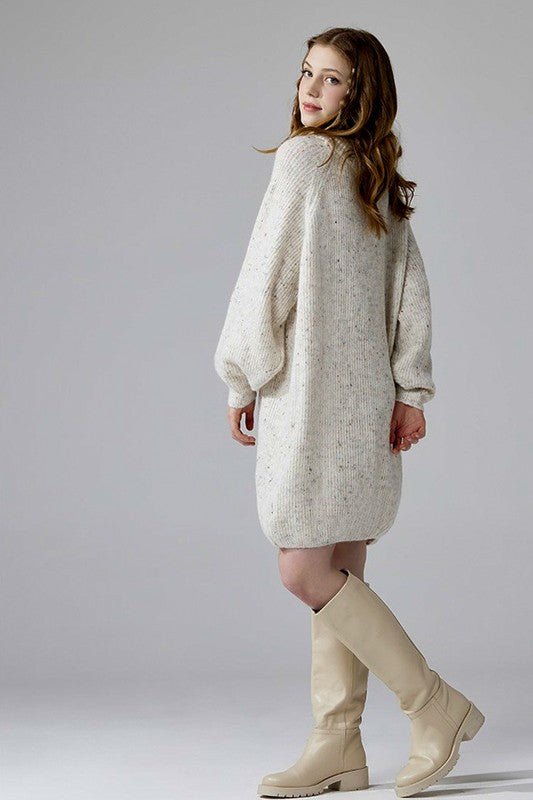 Plus Turtleneck Balloon Confetti Sweater Dress - KOKOTETE