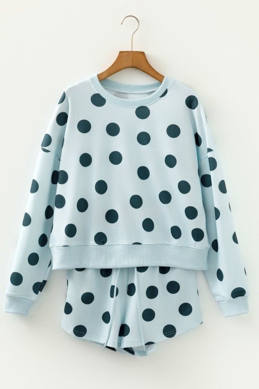 Polka Dot Pullover and Drawstring Shorts Set - KOKOTETE