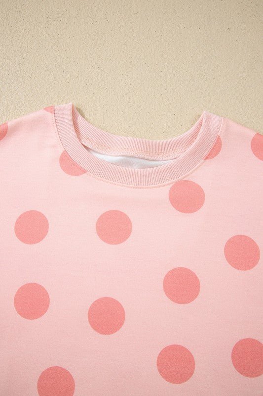 Polka Dot Pullover and Drawstring Shorts Set - KOKOTETE