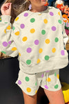 Polka Dot Pullover and Drawstring Shorts Set - KOKOTETE