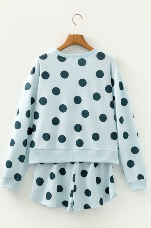 Polka Dot Pullover and Drawstring Shorts Set - KOKOTETE