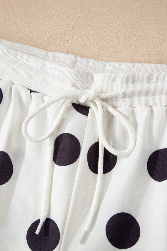 Polka Dot Pullover and Drawstring Shorts Set - KOKOTETE