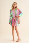 Press Pleated Rainbow Shirt with Matching Shorts - KOKOTETE