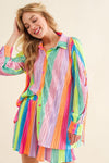 Press Pleated Rainbow Shirt with Matching Shorts - KOKOTETE