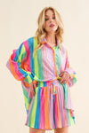 Press Pleated Rainbow Shirt with Matching Shorts - KOKOTETE