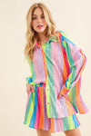 Press Pleated Rainbow Shirt with Matching Shorts - KOKOTETE