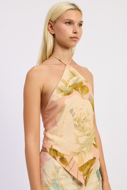 PRINTED HALTER SCARF TOP - KOKOTETE