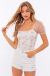 Puff Sleeve Embroidered Mesh Bodysuit - KOKOTETE