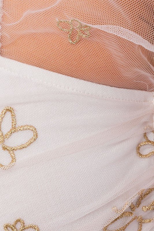Puff Sleeve Embroidered Mesh Bodysuit - KOKOTETE