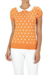 Puffed Cap Sleeve Polka Dot Jacquard Sweater - KOKOTETE