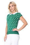 Puffed Cap Sleeve Polka Dot Jacquard Sweater - KOKOTETE