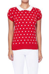 Puffed Cap Sleeve Polka Dot Jacquard Sweater - KOKOTETE