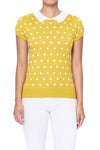 Puffed Cap Sleeve Polka Dot Jacquard Sweater - KOKOTETE