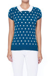 Puffed Cap Sleeve Polka Dot Jacquard Sweater - KOKOTETE