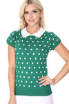 Puffed Cap Sleeve Polka Dot Jacquard Sweater - KOKOTETE