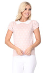 Puffed Cap Sleeve Polka Dot Jacquard Sweater - KOKOTETE