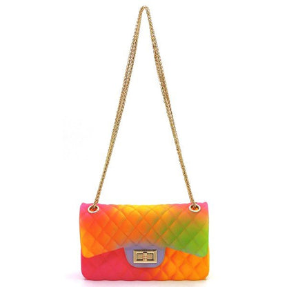 Quilt Embossed Multi Color Jelly Shoulder Bag - KOKOTETE