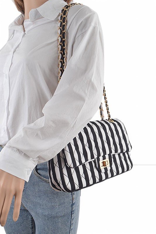 Quilted Cotton Stripe Pattern Shoulder Bag - KOKOTETE