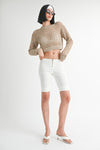 ROUND NECK KNITTED CROP SWEATER TOP - KOKOTETE