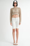 ROUND NECK KNITTED CROP SWEATER TOP - KOKOTETE