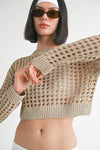 ROUND NECK KNITTED CROP SWEATER TOP - KOKOTETE