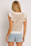 Round Neck Ruffle Sleeve Stripe Knit Top - KOKOTETE