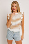 Round Neck Ruffle Sleeve Stripe Knit Top - KOKOTETE