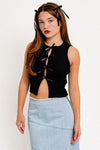 Satin Bow Detail Sleeveless Sweater Top - KOKOTETE