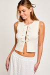 Satin Bow Detail Sleeveless Sweater Top - KOKOTETE