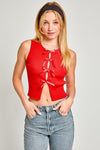 Satin Bow Detail Sleeveless Sweater Top - KOKOTETE