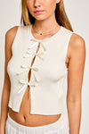 Satin Bow Detail Sleeveless Sweater Top - KOKOTETE