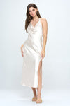 Satin Draped Halter Neck Dress - KOKOTETE