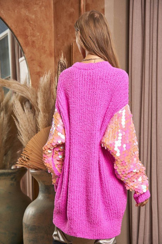 Sequin Sleeve Sweater Knit Tunic Top - KOKOTETE