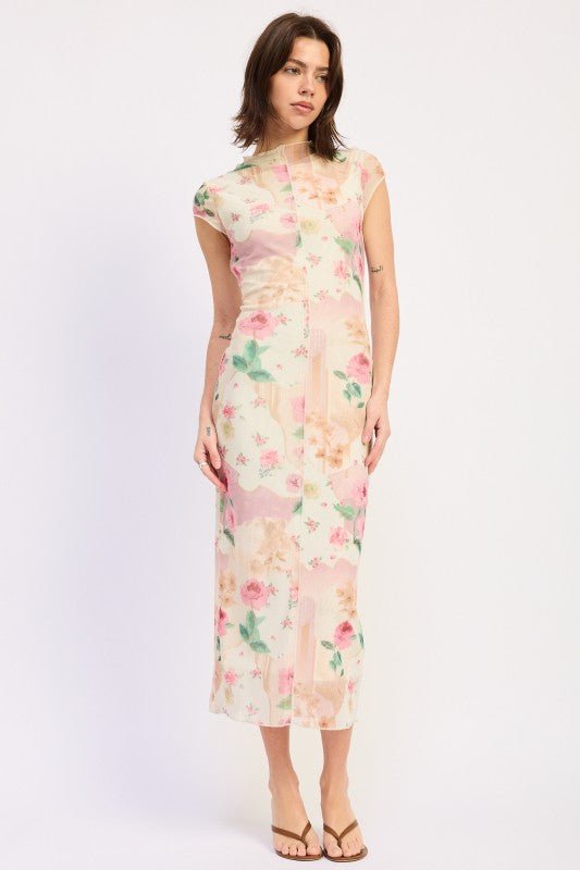 SHEER MESH MERROW SEAM MIDI DRESS - KOKOTETE