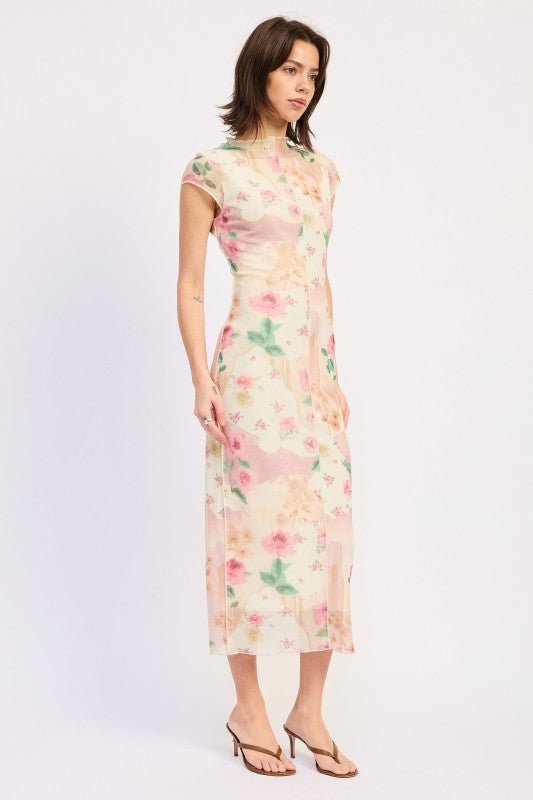 SHEER MESH MERROW SEAM MIDI DRESS - KOKOTETE